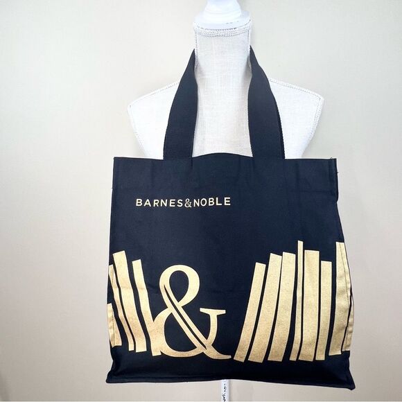 Barnes & Noble Canvas Tote Gold Print Reusable - Picture 2 of 10